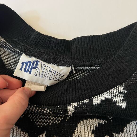 Vintage 1980s Top Notch Black Slouchy Floral Dolman Sweater S - Picture 5 of 7